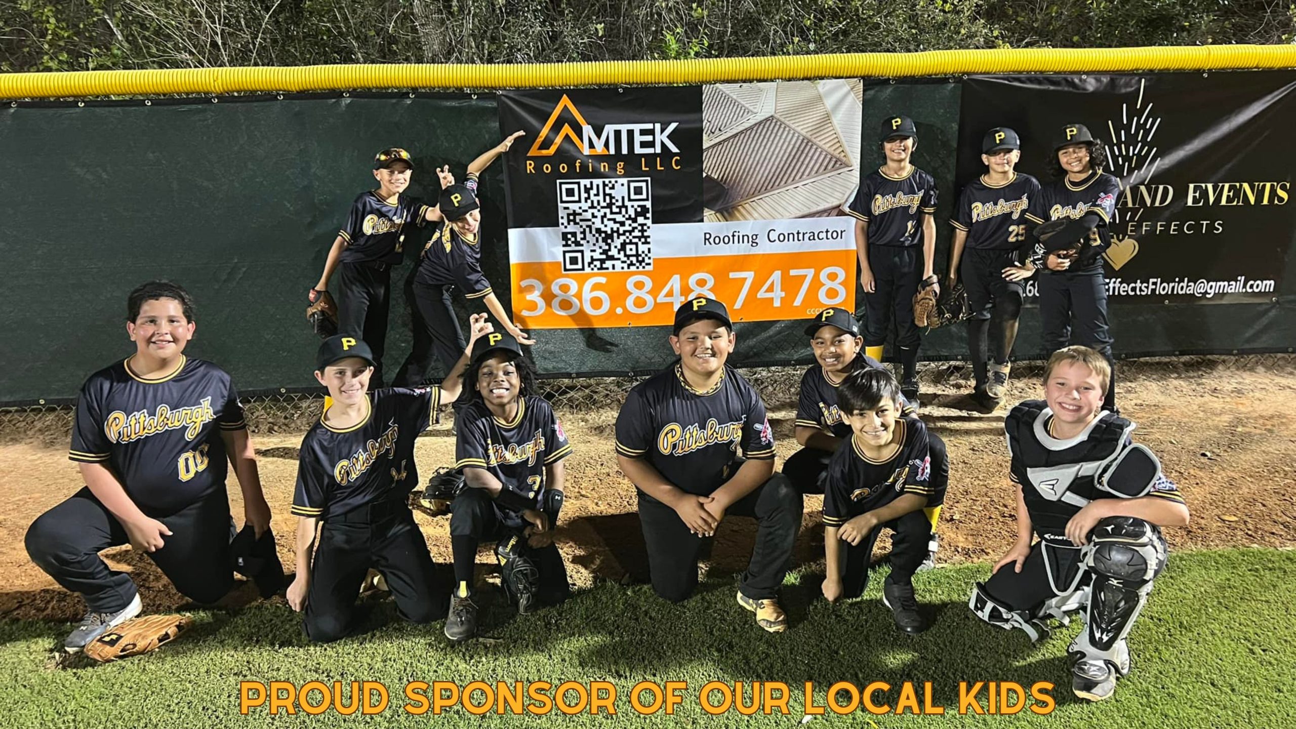 Roofing company sponsor a local baseball team in deltona area